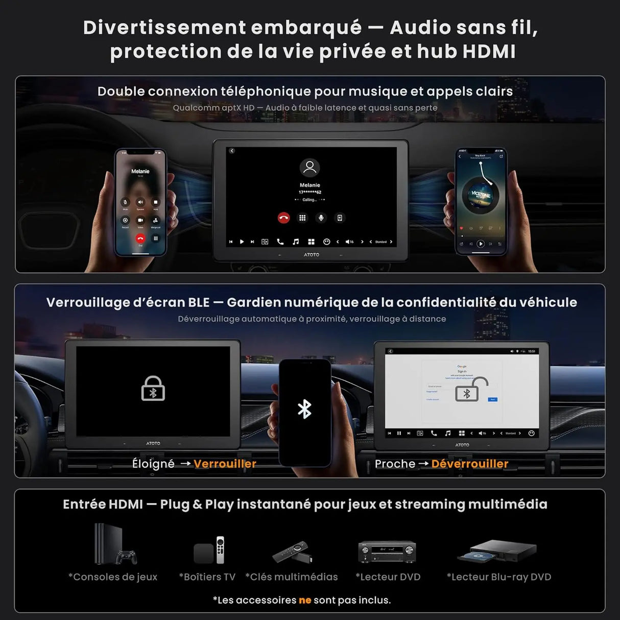 ATOTO X10DG2B7E Autoradio 2 DIN 7 Pouces, QLED, 8+128G, Microphone Double et Entrée Caméra, CarPlay & Android Auto sans fil, 4G LTE, Assistant vocal IA, Suivi GPS, DAB, Bluetooth, LRV, Entrée HDMI