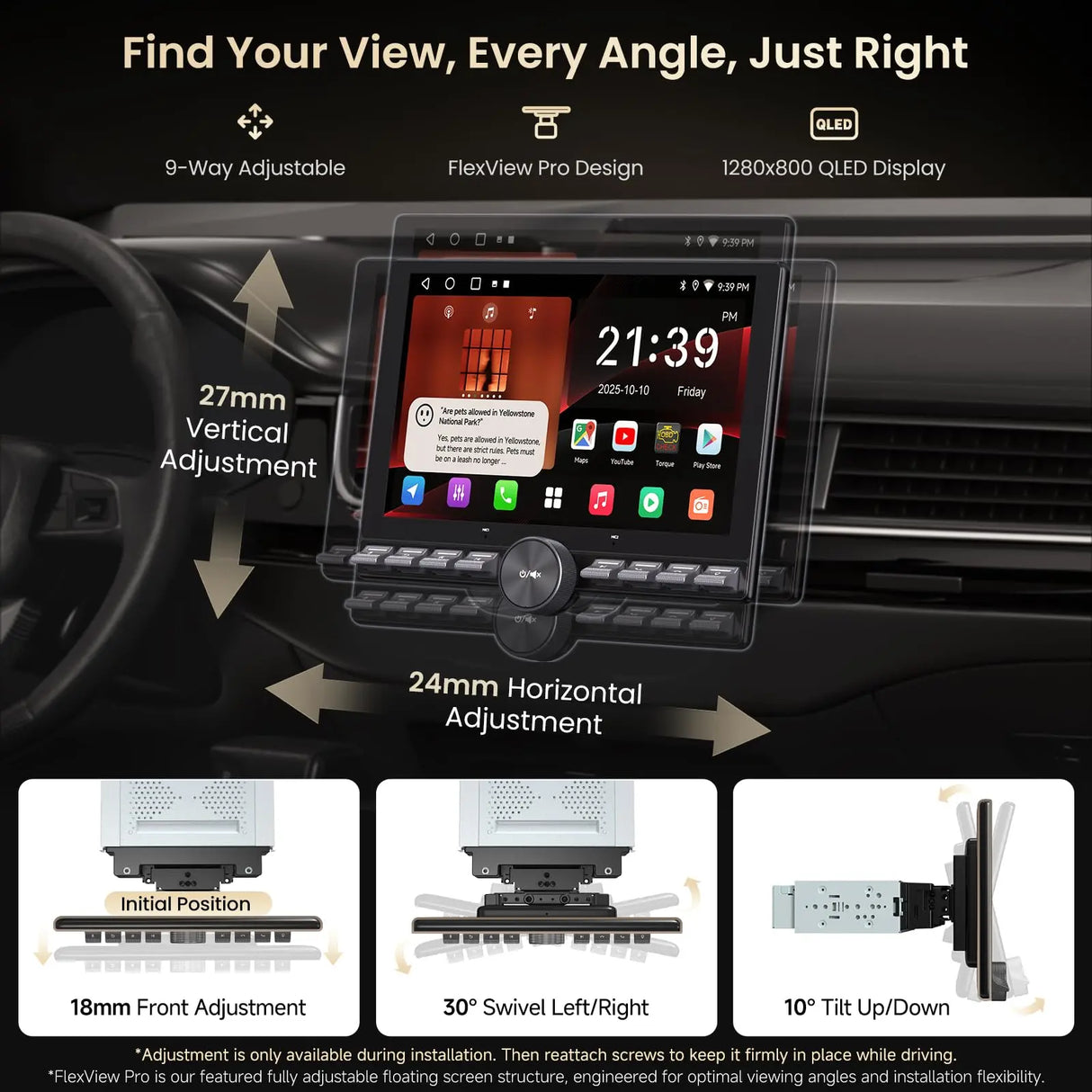 Wireless CarPlay and Android Auto Floating head unit