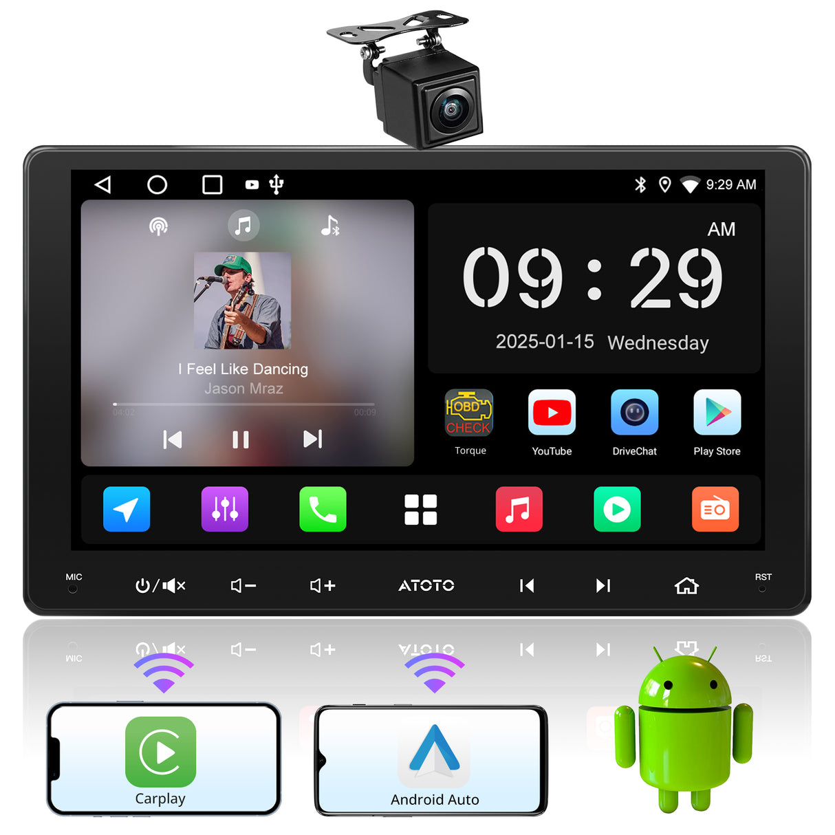 ATOTO Car Stereo with Backup,9 Inch Android Double Din Car Stereo Wireless CarPlay Android Auto, GPS Navigation&WiFi, IPS Touchscreen, Drivechat AI, 24Band EQ/BT USB AM FM