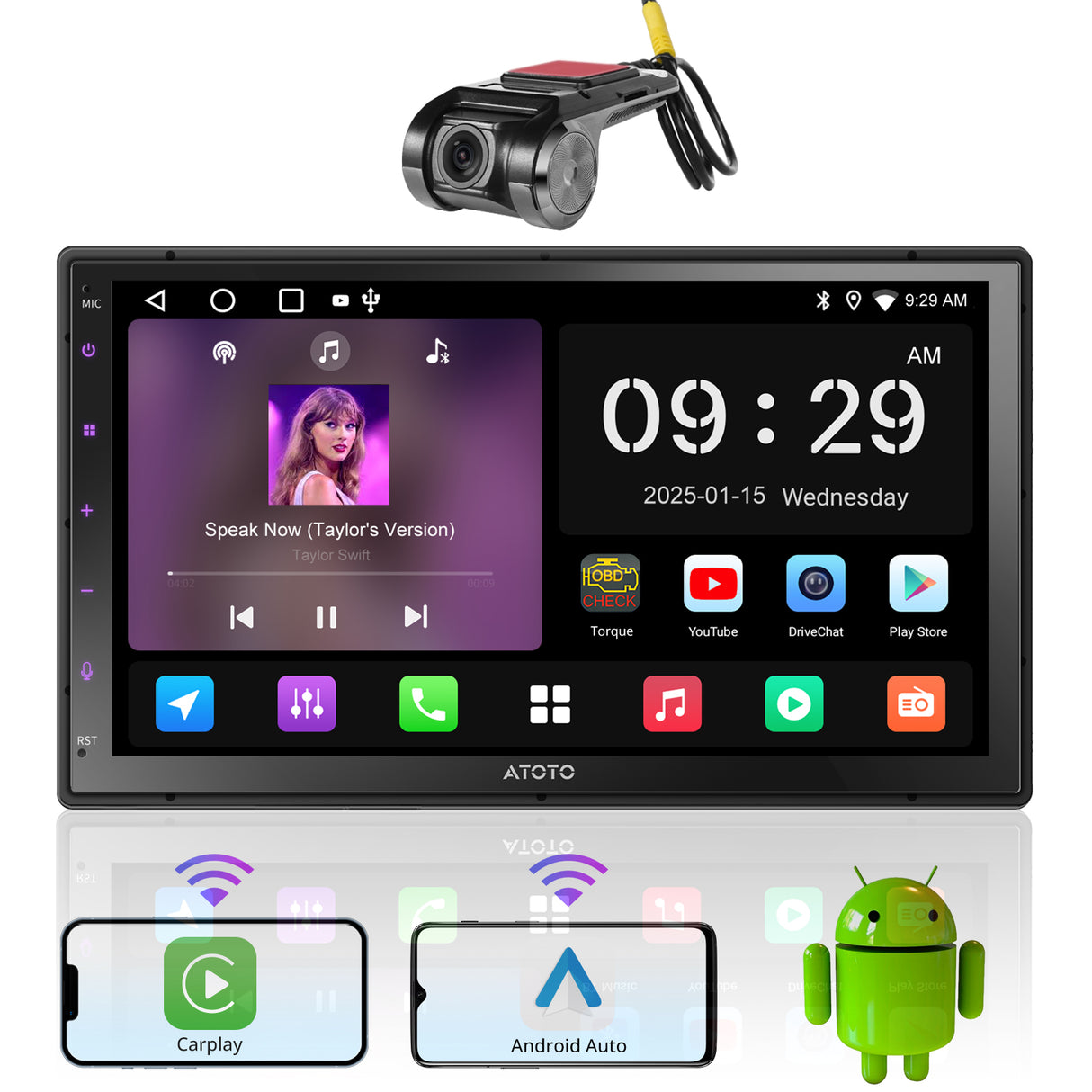 ATOTO Car Stereo with Dash Cam 7in Double Din Car Stereo Car Audio Head Unit Wireless Carplay Android Auto with 2G+32G with AM/FM Radio Receiver WiFi/BT/USB (A5)