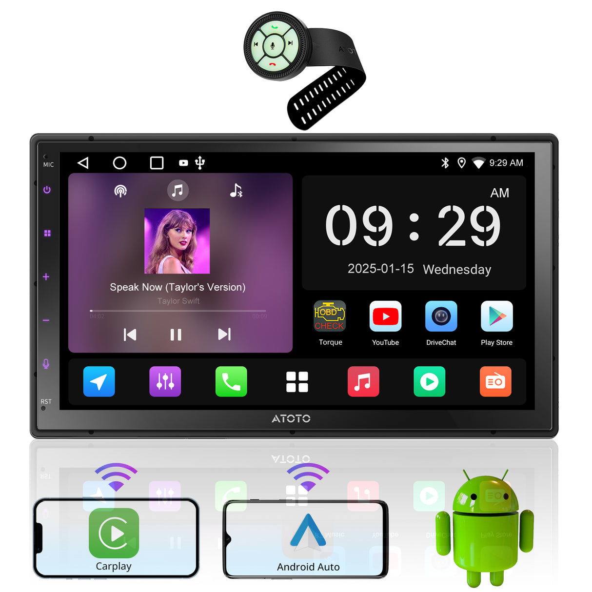ATOTO Double Din Car Stereo with Car Steering Wheel Control 7in Car Audio Apple Carplay & Android Auto 7''Touchscreen Bluetooth& WiFi Built-in GPS Navigation 2 + 32GB (A5)