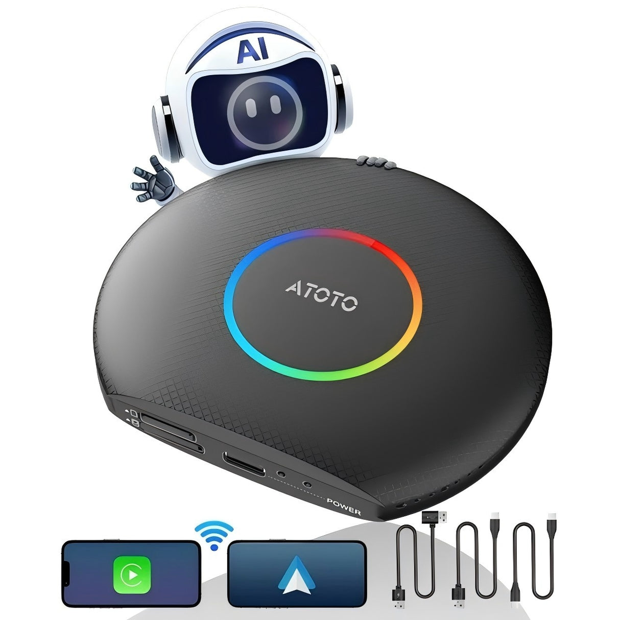 ATOTO CarPlay AI Box Upgrade Wireless CarPlay Adapter, Plug & Play Car Video Box/Android AI Box with DriveChat, GPS, Compatible with Netflix/YouTube, Android 13, 2 BT, 4G LTE, 4G+64G, Black