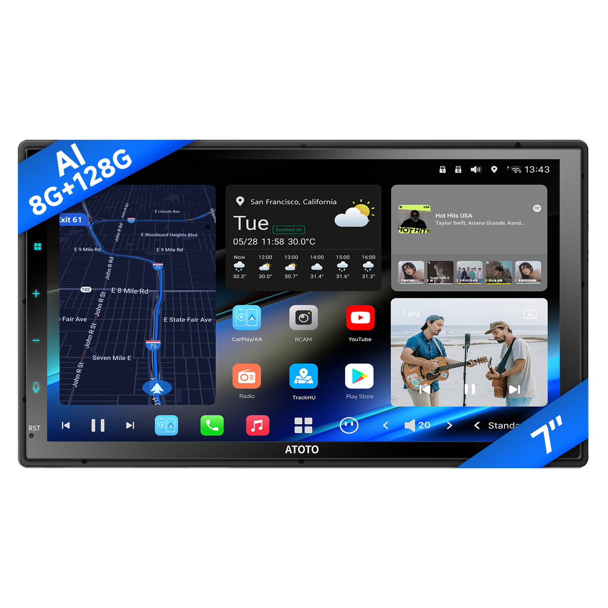ATOTO Car Stereo 7inch Double Din Android Car Stereo, 8G+128G Car Audio ChatGPT AI, 4G LTE, Wireless Carplay & Android Auto, Dual Phone Connection & BT, Dual Cam Input w/Recording, GPS Tracker