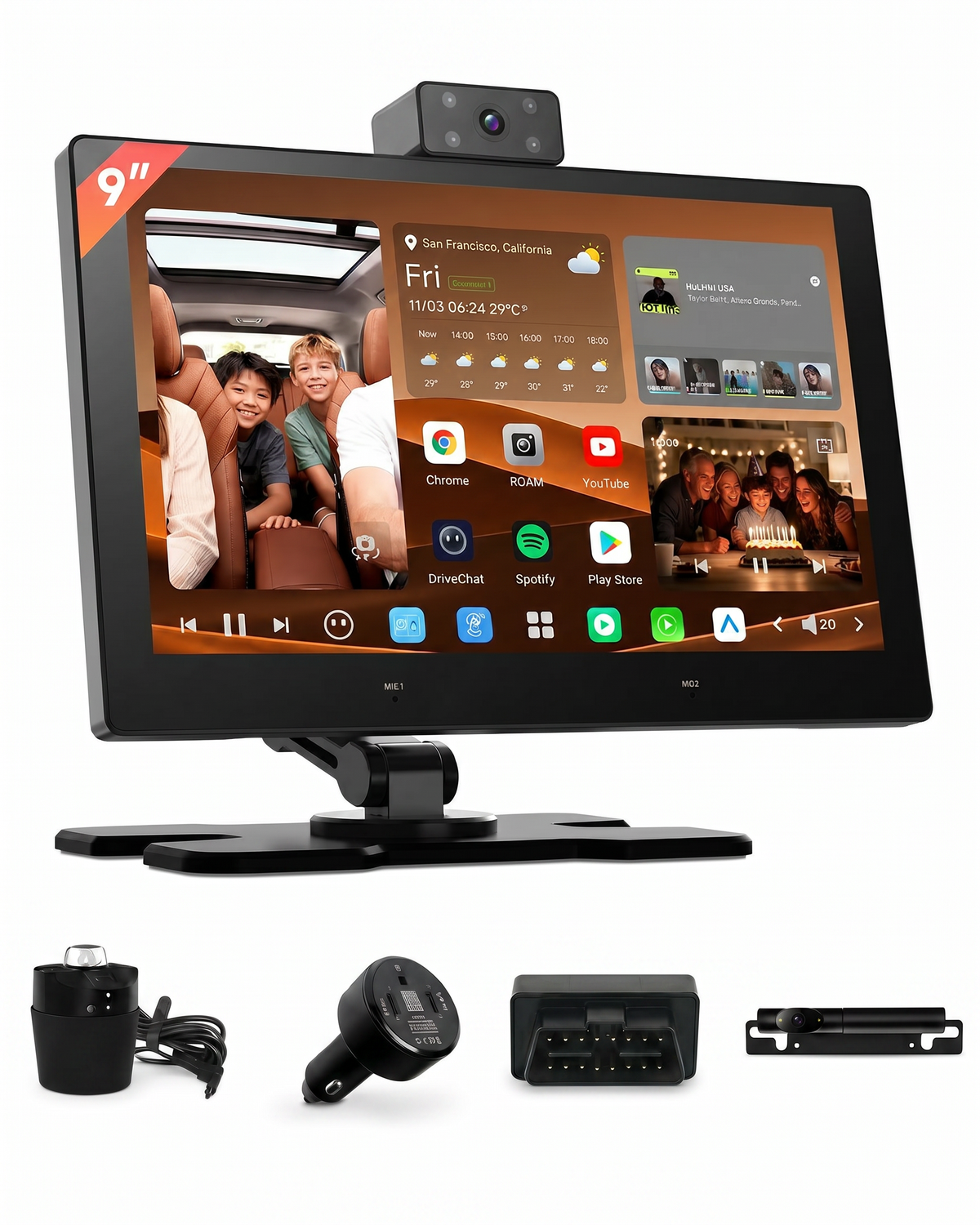 ATOTO P1009P2M 9-Inch 4G LTE Android Portable Navigation Multimedia Receiver Bundle with Parking Monitor, App Remote Wake-Up, Video Calling, Bluetooth OBD, Car Charger, Cup Holder & 720P Wireless Backup Camera System, P10 Pro