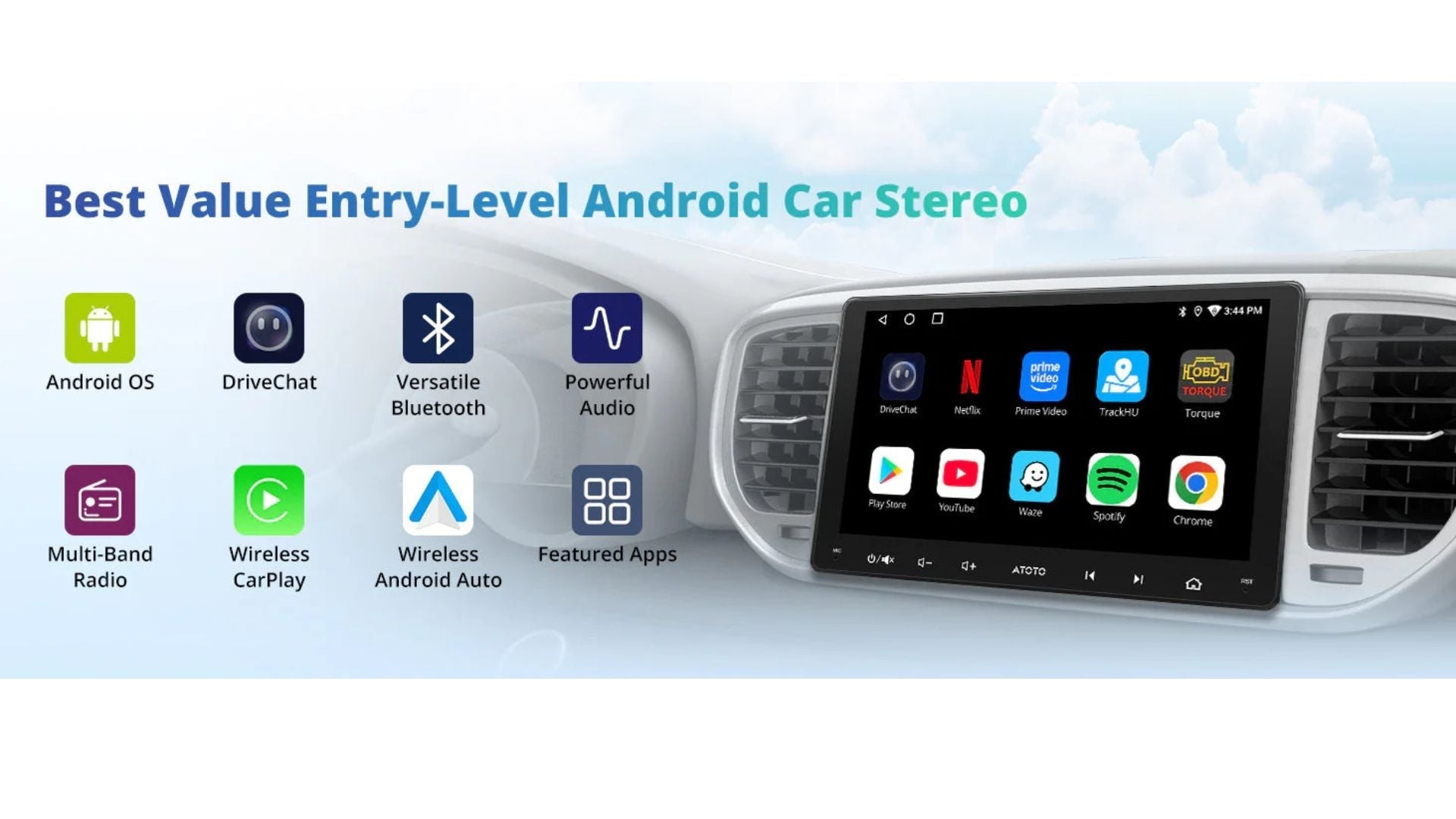 ATOTO EdgeFit™ Androidカーステレオ – フラッシュマウントダブルDIN