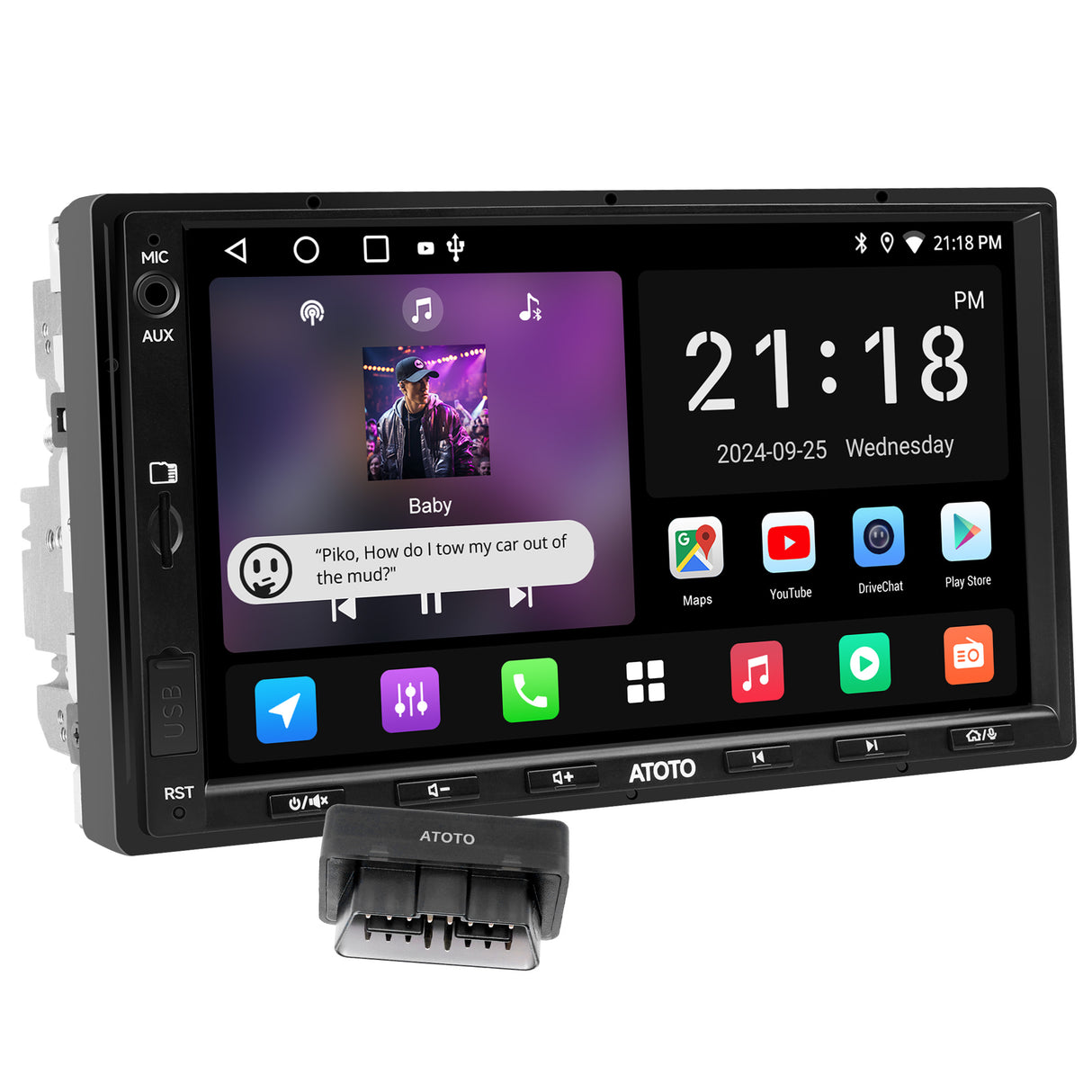 ATOTO Double DIN Car Stereo with OBD II, ATOTOEXCEL 7 inch 1280 x720 IPS Touchscreen Double DIN Radio, 2G+32G, Wireless Carplay Android Auto, 24-B EQ DSP, WiFi/BT/USB Tethering, GPS Tracker