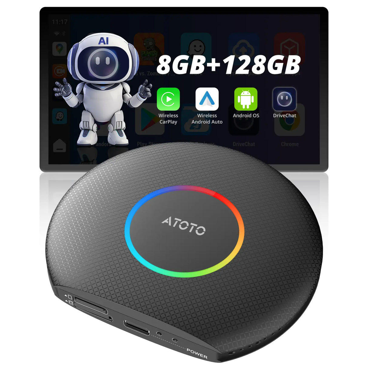 ATOTO CB6B CarPlay AI Box Ring Kit – Smart Android System, Wireless Apple CarPlay & Android Auto, In-Car Multimedia