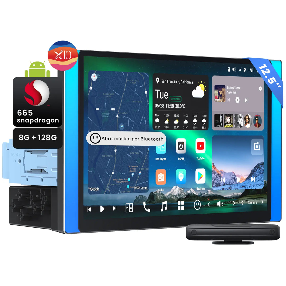 ATOTO X10G125E Android-Autoradio mit 1 DIN & Doppel DIN, Floating-Display, KI-Vision, 7.1.2 Audio, 4V RCA, HDMI-IN, 8G+128G, 4G LTE [12,5" QLED]