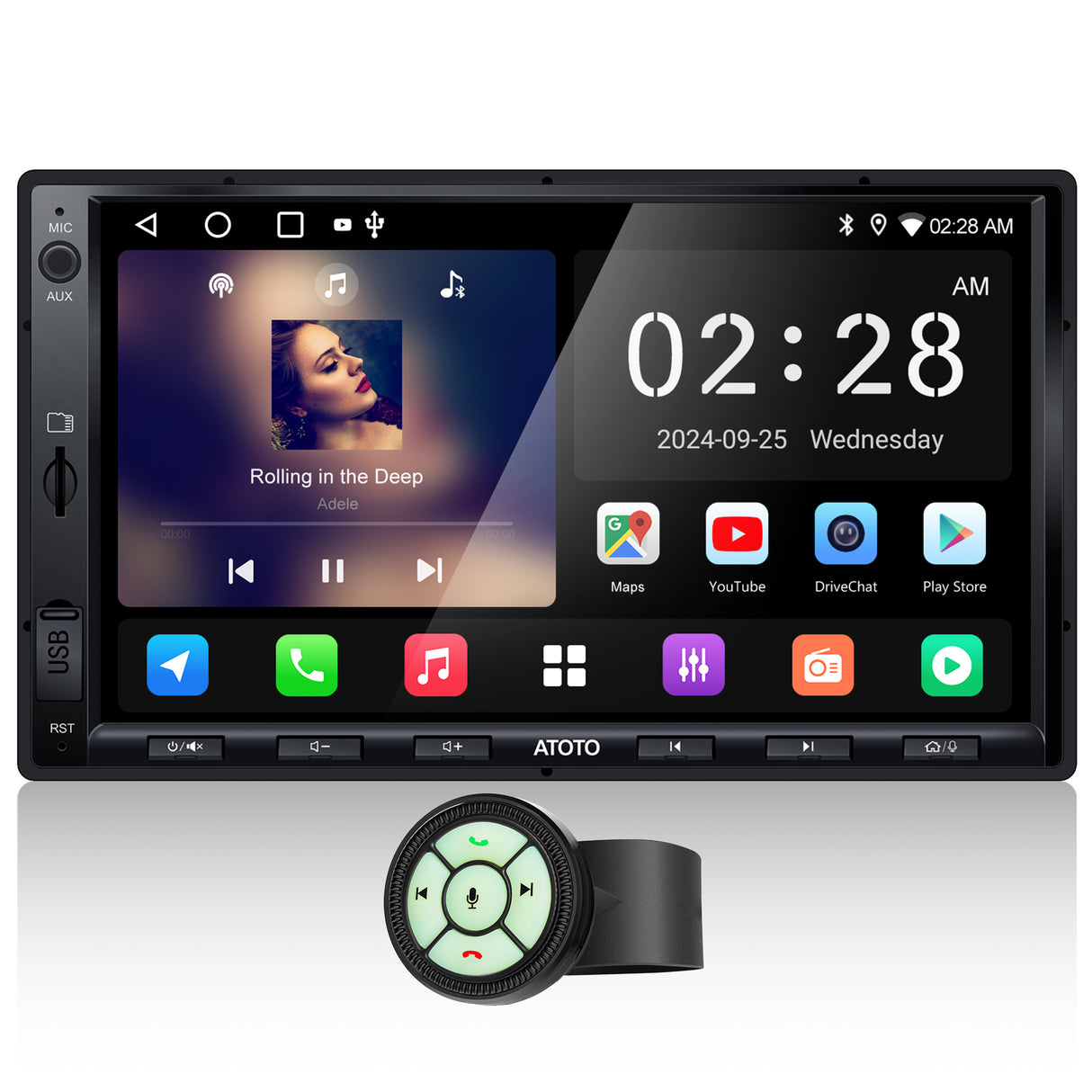 ATOTO Car Stereo With Steering Wheel Controller 7inch Double Din Car Redio 2G+32G Wireless CarPlay & Wireless Android Auto With Bluetooth,WiFi/BT/USB Tethering, FM/AM