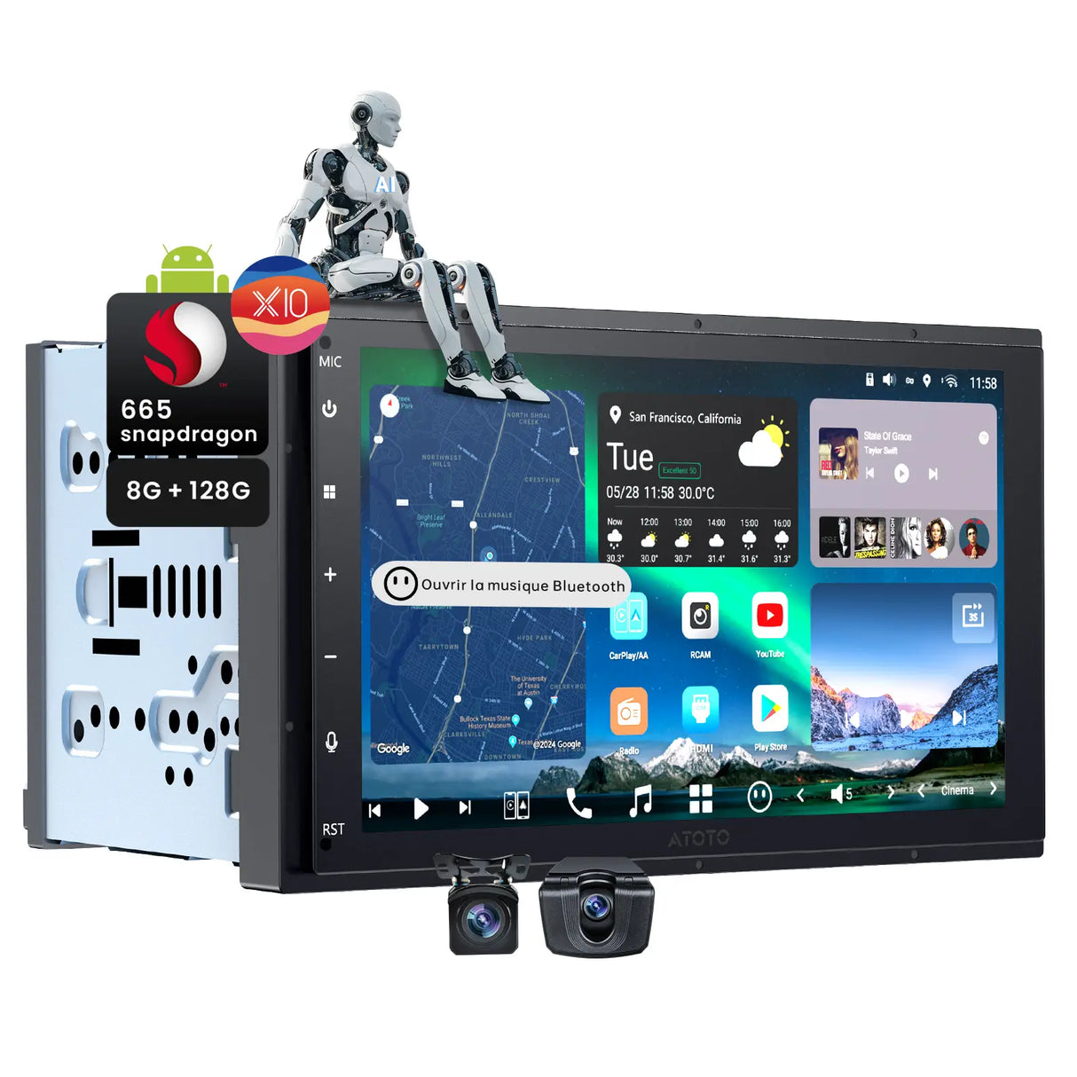 ATOTO X10G2B7E-R3 7" QLED Autoradio Android 2 Din, 8+128G, Carplay sans Fil & Android Auto, 4G LTE, Assistant Vocal IA, Suivi GPS, Microphone Double & Bluetooth,Dash Cam, LRV, Entrée HDMI