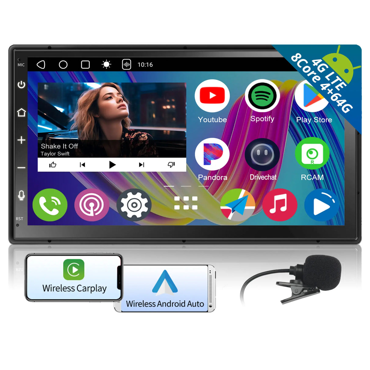 ATOTO A6G2B7PL 8-Core 4G+64G 7-Inch Android Double DIN Car Stereo, 4G LTE, Wireless CarPlay/Android Auto, QLED Touchscreen, WiFi/BT/USB Tethering, Dual Bluetooth, 36-Band EQ, AI Chat, DSP/LRV/SWC