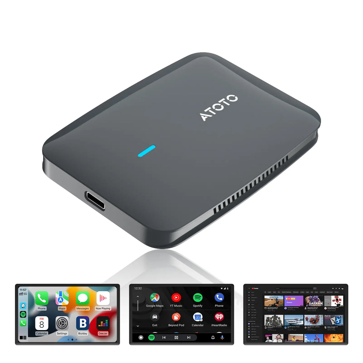 ATOTO CB4A-GY Wireless CarPlay & Android Auto Adapter – YouTube & Netflix Video Streaming
