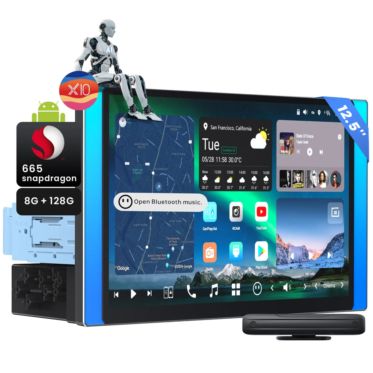 ATOTO X10G125E Android-Autoradio mit 1 DIN & Doppel DIN, Floating-Display, KI-Vision, 7.1.2 Audio, 4V RCA, HDMI-IN, 8G+128G, 4G LTE [12,5" QLED]