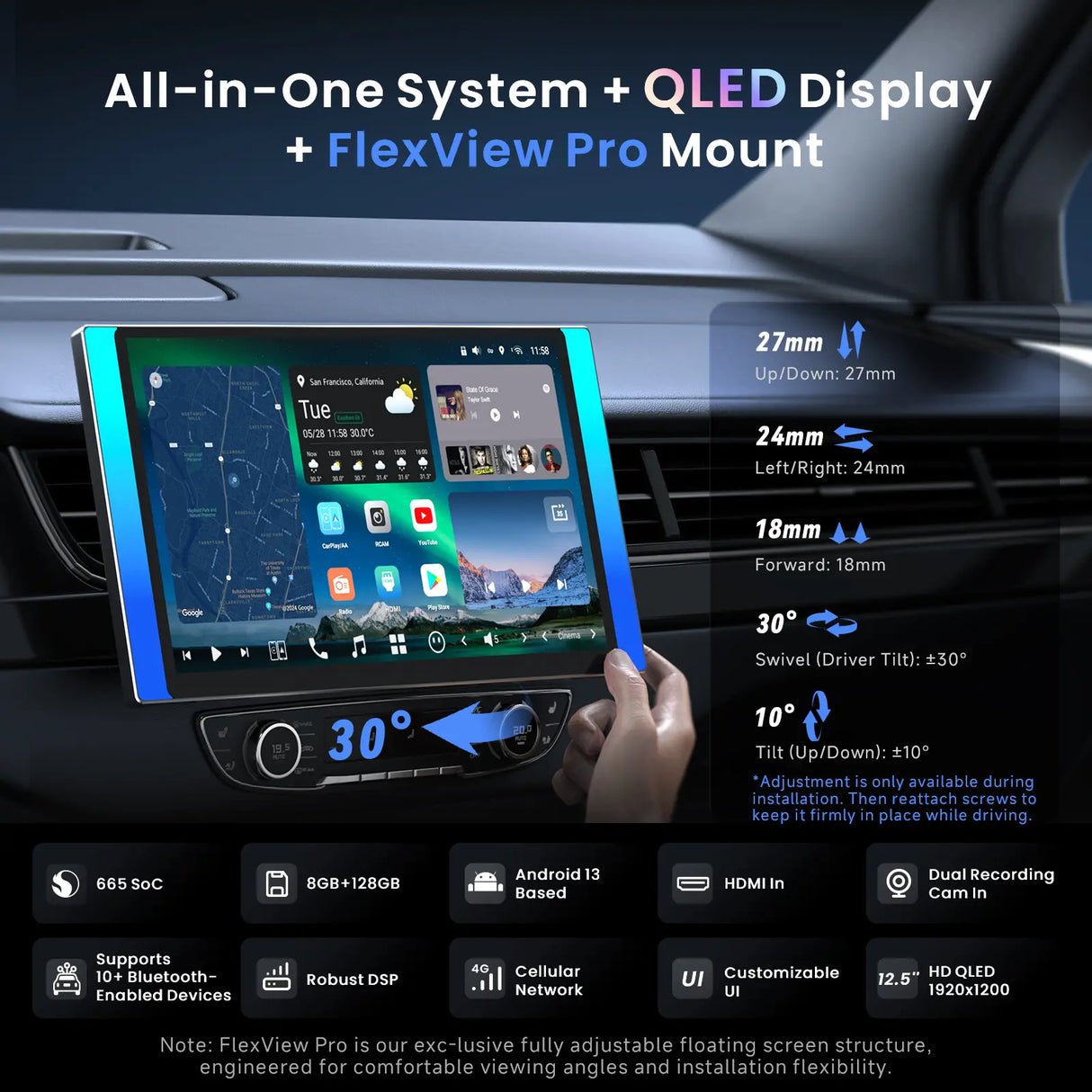 ATOTO X10G125E Android-Autoradio mit 1 DIN & Doppel DIN, Floating-Display, KI-Vision, 7.1.2 Audio, 4V RCA, HDMI-IN, 8G+128G, 4G LTE [12,5" QLED]