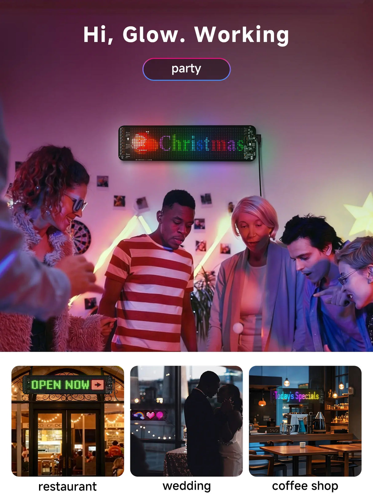 ATOTO CI-VIALD13 Scrolling Advertising LED Signs, AI Voice Control, Programmable led sign，Bluetooth APP Control，13.7" x 4"