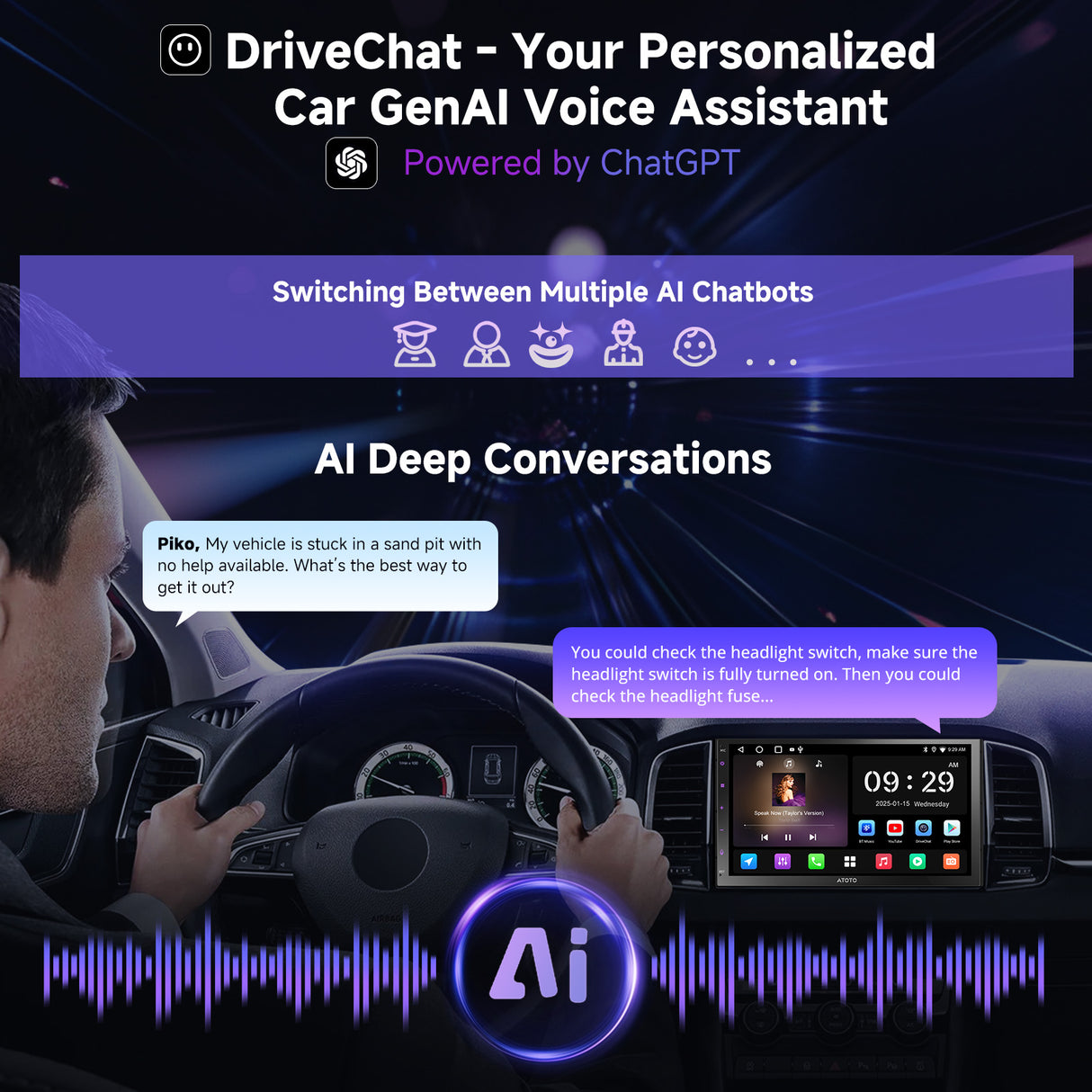 ATOTO A5B7 Double Din Car Stereo 7''Touchscreen Car Stereowith Bluetooth& WiFi,CarPlay & Android Auto,2GB + 32GB TF Card, Built-in GPS Navigation, DSP