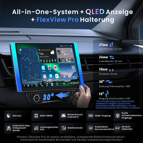 [12,5" QLED] ATOTO X10G125E Android-Autoradio mit 1 DIN & Doppel DIN, Floating-Display, KI-Vision, 7.1.2 Audio, 4V RCA, HDMI-IN, 8G+128G, 4G LTE