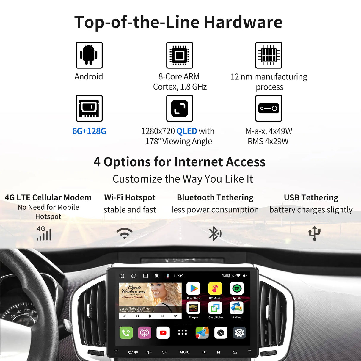 ATOTO S8G2099UN  9" QLED Double Din Android in-Dash Navigation, Wireless CarPlay & Android Auto, AI Voice Assistant, GPS Tracking, VSV&LRV, Built-in 4G LTE, 6G+128G, 4 * 49W Amp, 2 Bluetooth