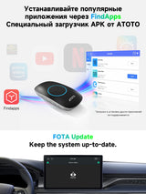 ATOTO CB4DT Беспроводной адаптер CarPlay, AI Box Android Auto, 5-в-1 видеобокс с YouTube, HDMI-выходом, двойным Bluetooth/Wi-Fi, 4ГБ+32ГБ (до 256ГБ), DriveChat, Plug & Play, стабильное низколатентное подключение