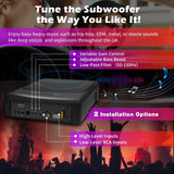 ATOTO 10 inch Under Seat Powered Car Subwoofer with Built-in Amp, Ultra Slim Active Amplified Subwoofer with Variable Bass Boost, 400W Max Power, Remote Sub Control