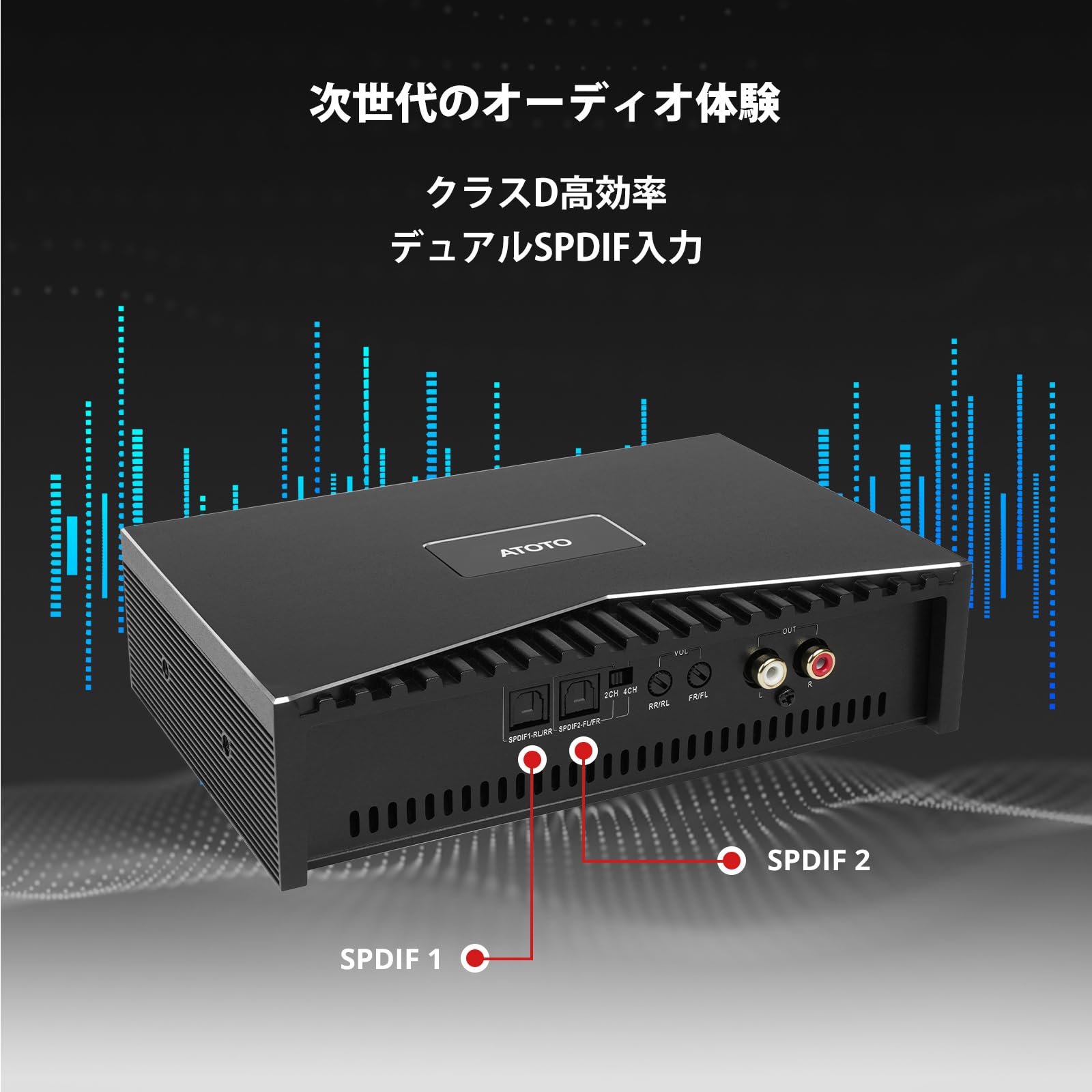 ATOTO CA-AEC03 コンパクトカーアンプ | クラスD、4チャンネル、SPDIF
