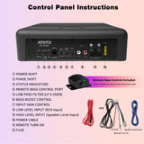 ATOTO 10 inch Under Seat Powered Car Subwoofer with Built-in Amp, Ultra Slim Active Amplified Subwoofer with Variable Bass Boost, 400W Max Power, Remote Sub Control