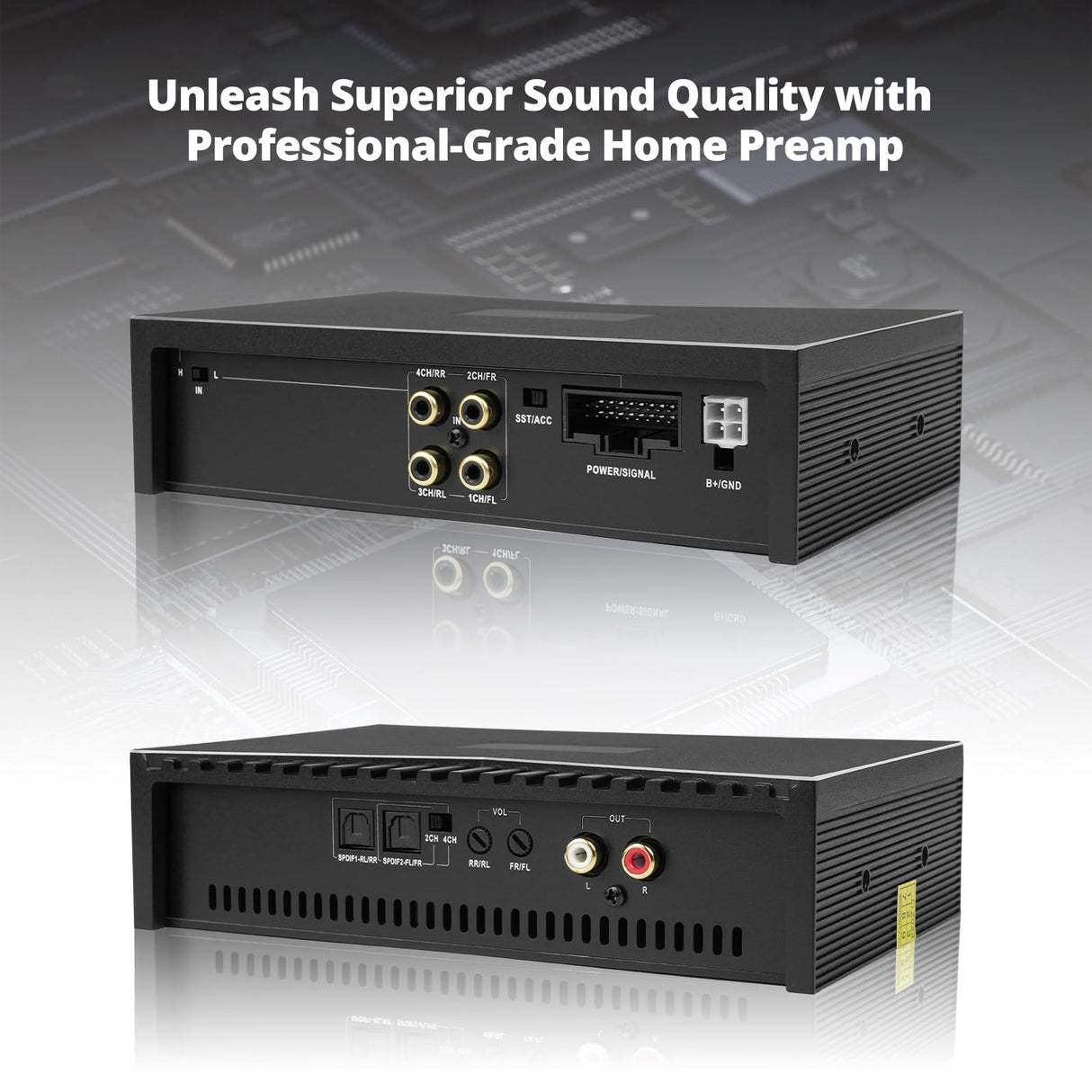 ATOTO CA-AEC03 Amplificatore Digitale Compatto per Auto Classe D、Dual SPDIF、4 Canali、RMS 4x55W、Gamma Completa、Stabilità 4-8Ohm、per ATOTO A5、A6、F7、S8、X10 e Sistemi Audio di Serie (S8PN ごとではない、 P5、P8、P9)