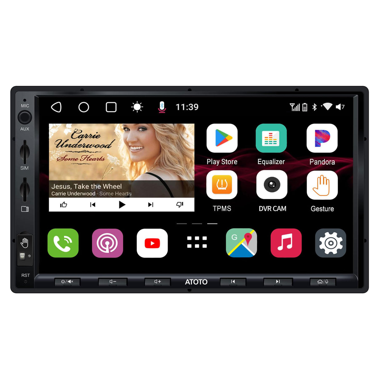 ATOTO S8 Ultra 7 mit Android-Doppel-Din-Video-Instrument, unterstützt CarPlay und Android Auto, Doppel-Bluetooth mit aptX HD, Gestenbetrieb, VSV und LRV, integriertes 4G-Mobilmodem, 4G+64G, S8G2A78UL-A