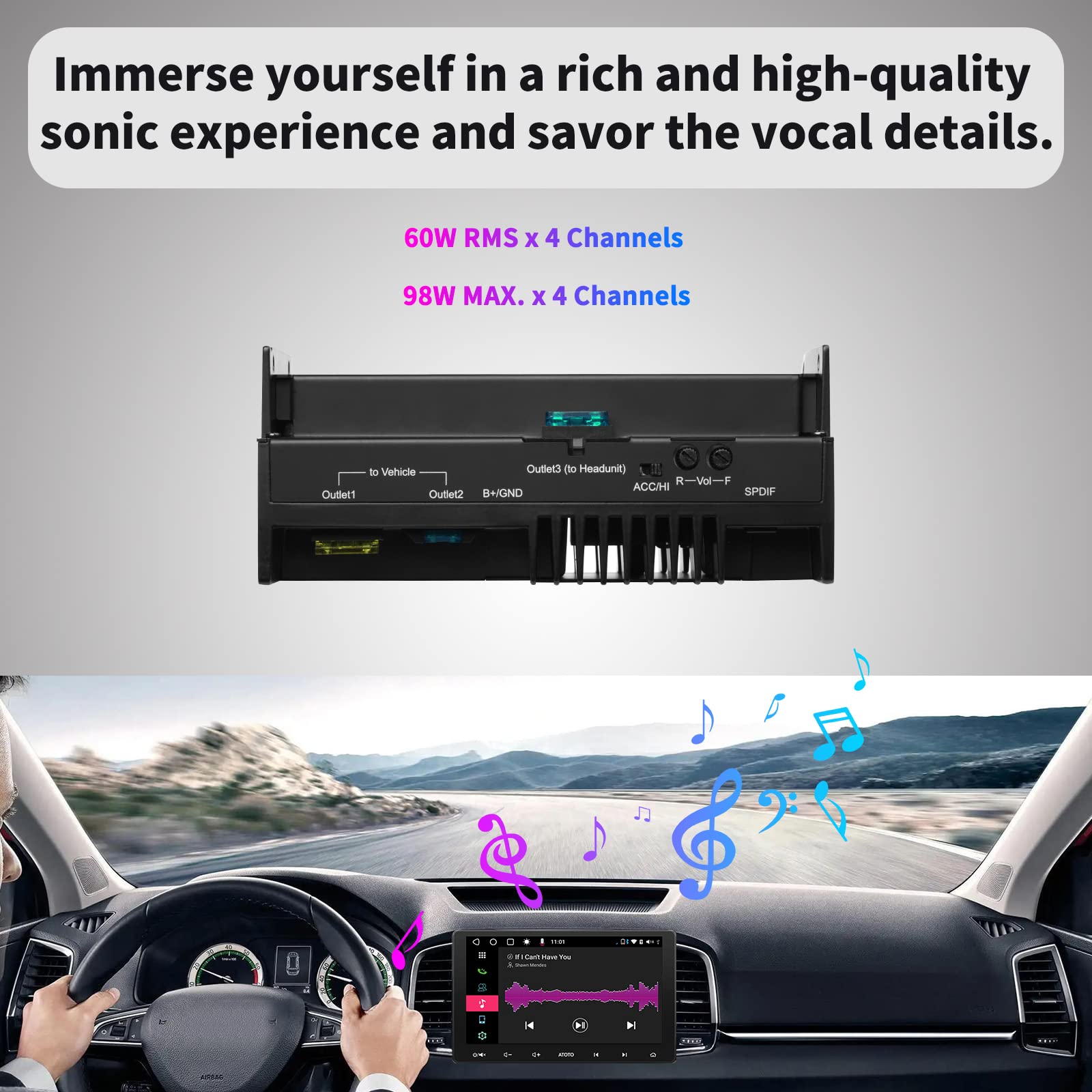 ATOTO CA-AEC02 Plug and Play Car Amplifier for Android Head Unit