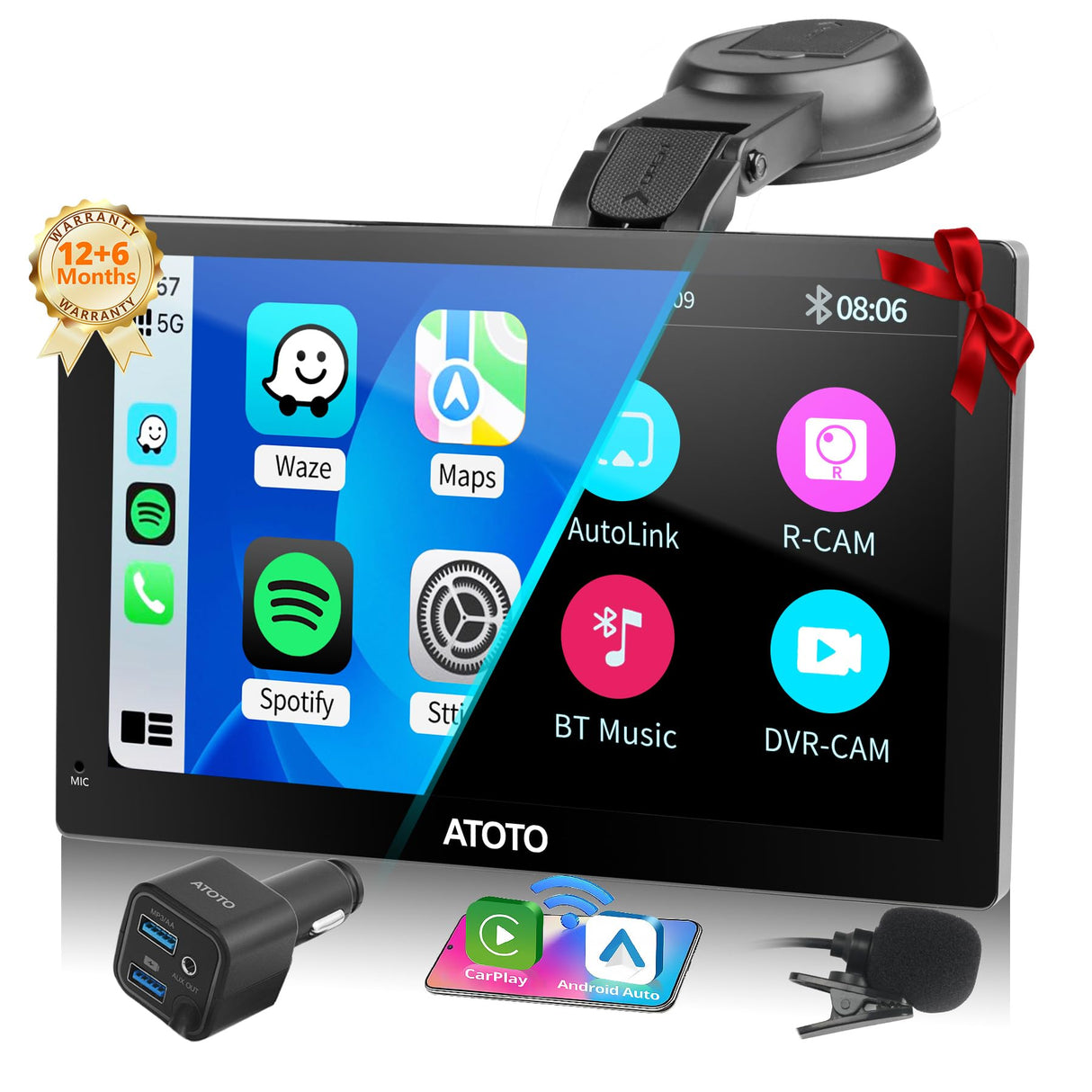 ATOTO P5 7" Portbale Car Stereo, QLED HD Touchscreen Auto-Dimmer Glare-Suppress, Car Radio Bluetooth Navigator, MirrorLink, AUX/FM