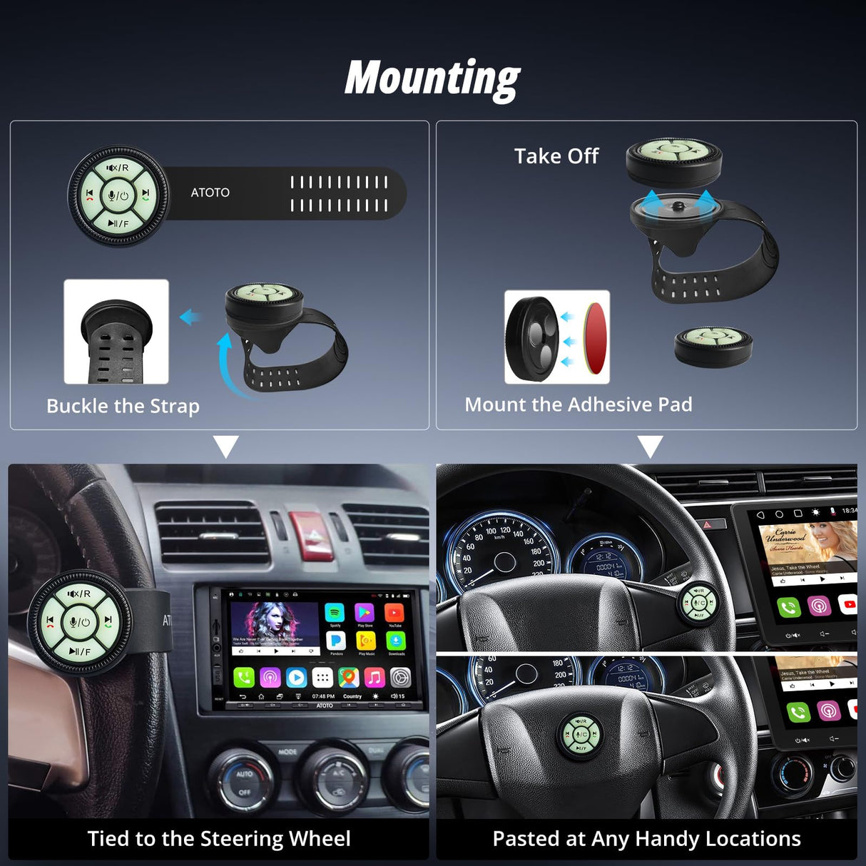 ATOTO AC-44F6 Telecomando wireless stile braccialetto con pulsanti luminosi, mappatura dei tasti, solo per ATOTO P5, P8, P9 stereo portatile per auto,non compatibile con le serie ATOTO A5/A6/F7/S8/X10