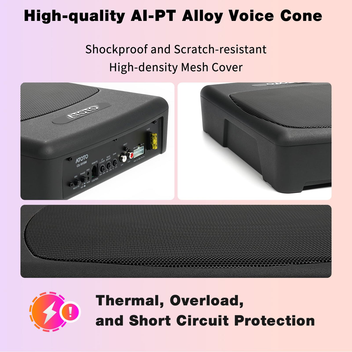 ATOTO 10 inch Under Seat Powered Car Subwoofer with Built-in Amp, Ultra Slim Active Amplified Subwoofer with Variable Bass Boost, 400W Max Power, Remote Sub Control