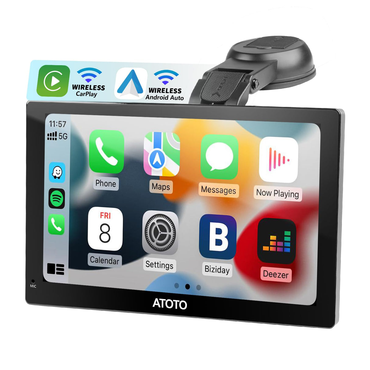 ATOTO P5 9 inch Portable Wireless CarPlay Android Auto Car Stereo, Glare-Suppressing QLED Carplay Screen for Cars, GPS Navigation,Bluetooth, AUX/FM Output, Phone Mirroring, Voice Assistant, P509SD
