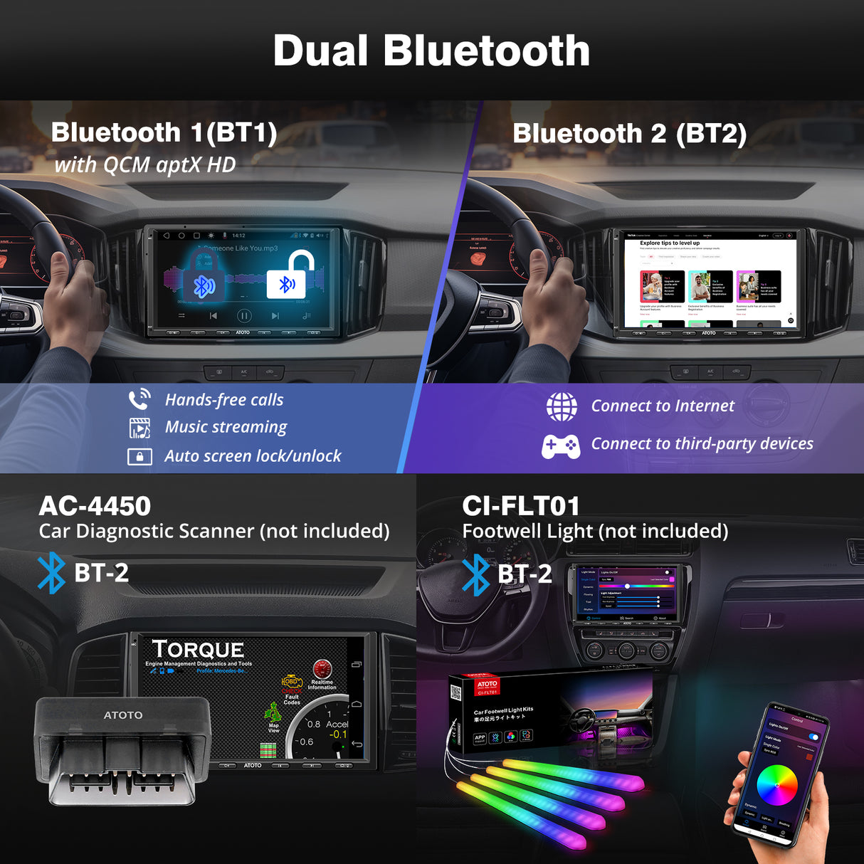 ATOTO S8G2A79UN 7" QLED Double Din Car Stereo with Wireless CarPlay & Android Auto, AI Voice Assistant, GPS Tracking, Built-in 4G LTE, LRV, 6G+128G, 4×49W Amplifier, Dual Bluetooth