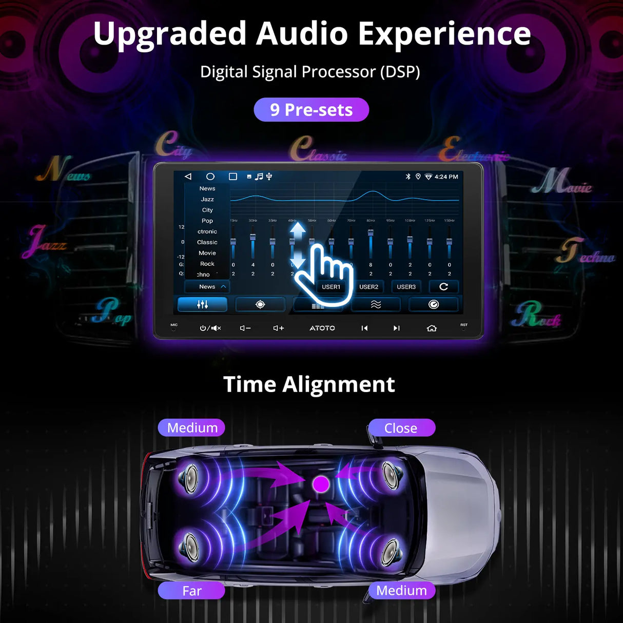 ATOTO 9in 2Din Android Car Radio Stereo Wireless Android Auto & CarPlay,Blutooth