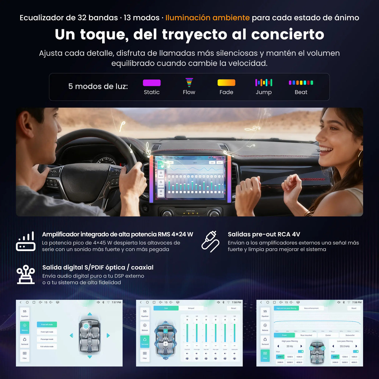ATOTO A7G225PKL Autoradio Android 2 DIN de 12.5", 8 Núcleos, 4G+64G, 4G LTE/Wi-Fi/Bluetooth Tethering, CarPlay y Android Auto inalámbricos, Amplificador Integrado y DSP, Sensor G