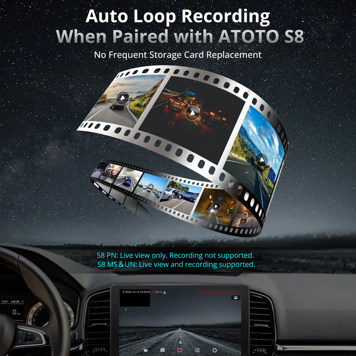 ATOTO AC-FCR04W 1080P Front Camera, 150° Wide Angle, Night Vision, Loop Recording, Supports Up to 128GB, Compatible with S8 UN/MS/PN/S8L, S8 PN only for Front-View Monitoring