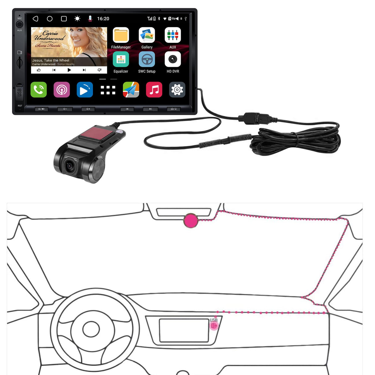 ATOTO AC-44P2 1080P USB DVR On-Dash Camera -Sony Sensor image- Recording Video On Camera End- Compatible with ATOTO A5&A6&S8&P9 Series.Not Compatible with F7,P5, P8 and X10 Series