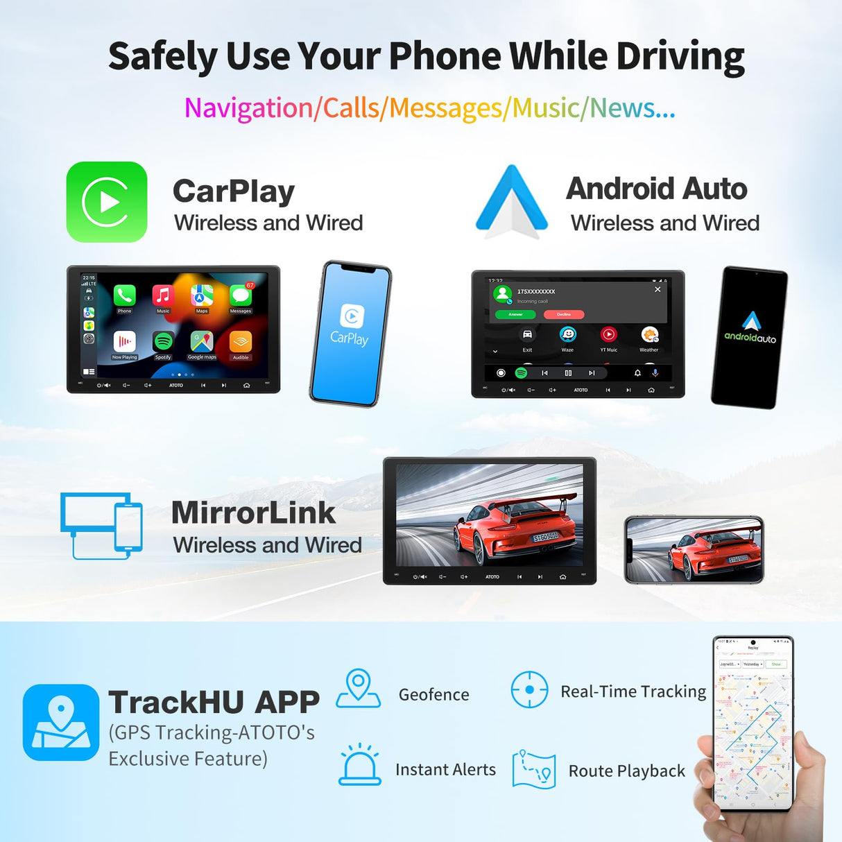 ATOTO A6G209PF 9" Android Double Din Car Stereo, Wireless CarPlay & Wireless Android Auto, Mirror Link, GPS Tracking，in-Dash Navigation, Dual Bluetooth, HD LRV, 2G+32G