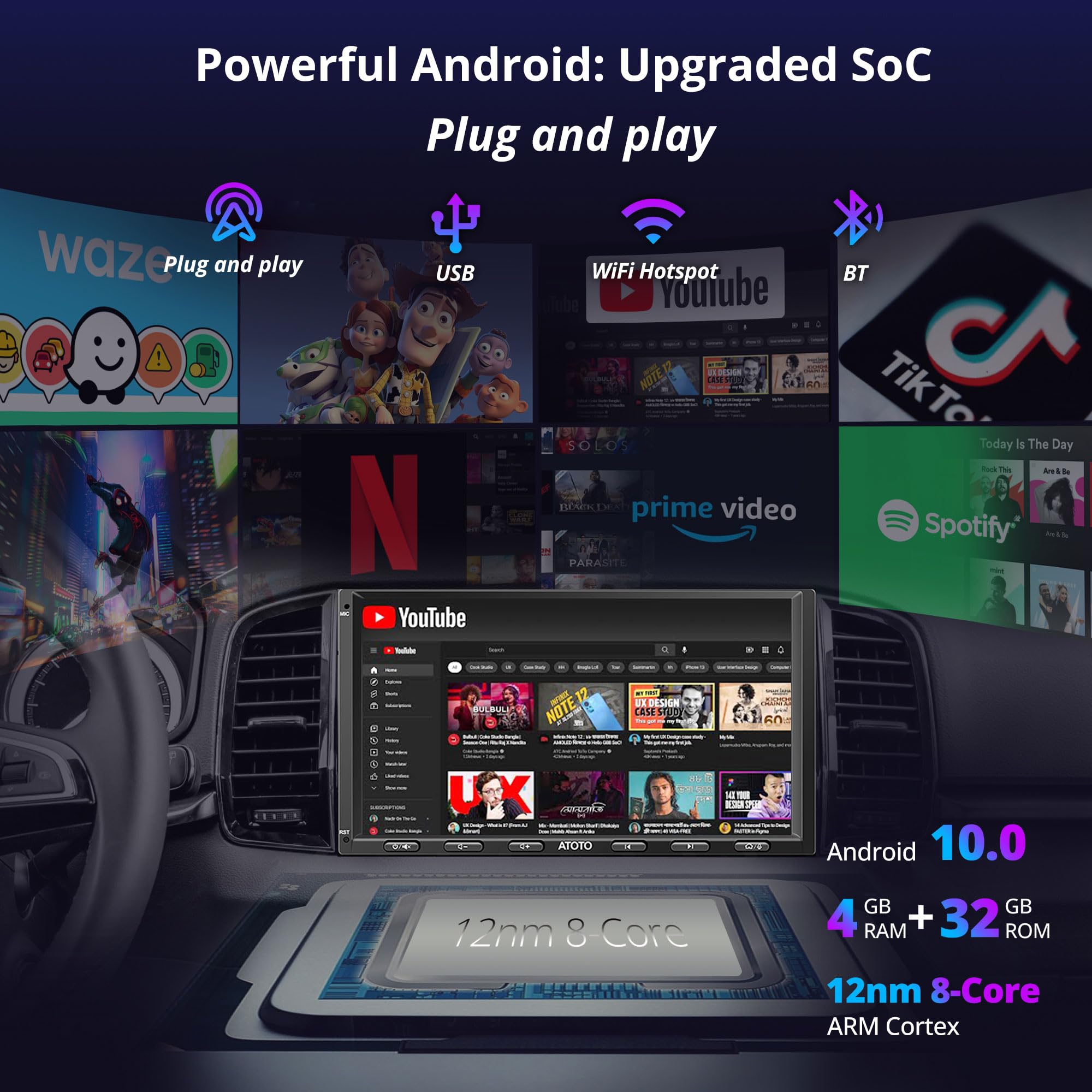 ATOTOLIFE S8 8-Core Android 4G+32G Double Din Car Stereo, 4G LTE, WiFi/BT/USB Tethering, 7inch QLED Touchscreen Wireless CarPlay Android Auto, AI Chat ATOTOLIFE S8 8-Core Android 4G+32G Double Din Car Stereo, 4G LTE, WiFi/BT/USB Tethering, 7inch QLED Touchscreen Wireless CarPlay Android Auto, AI Chat
