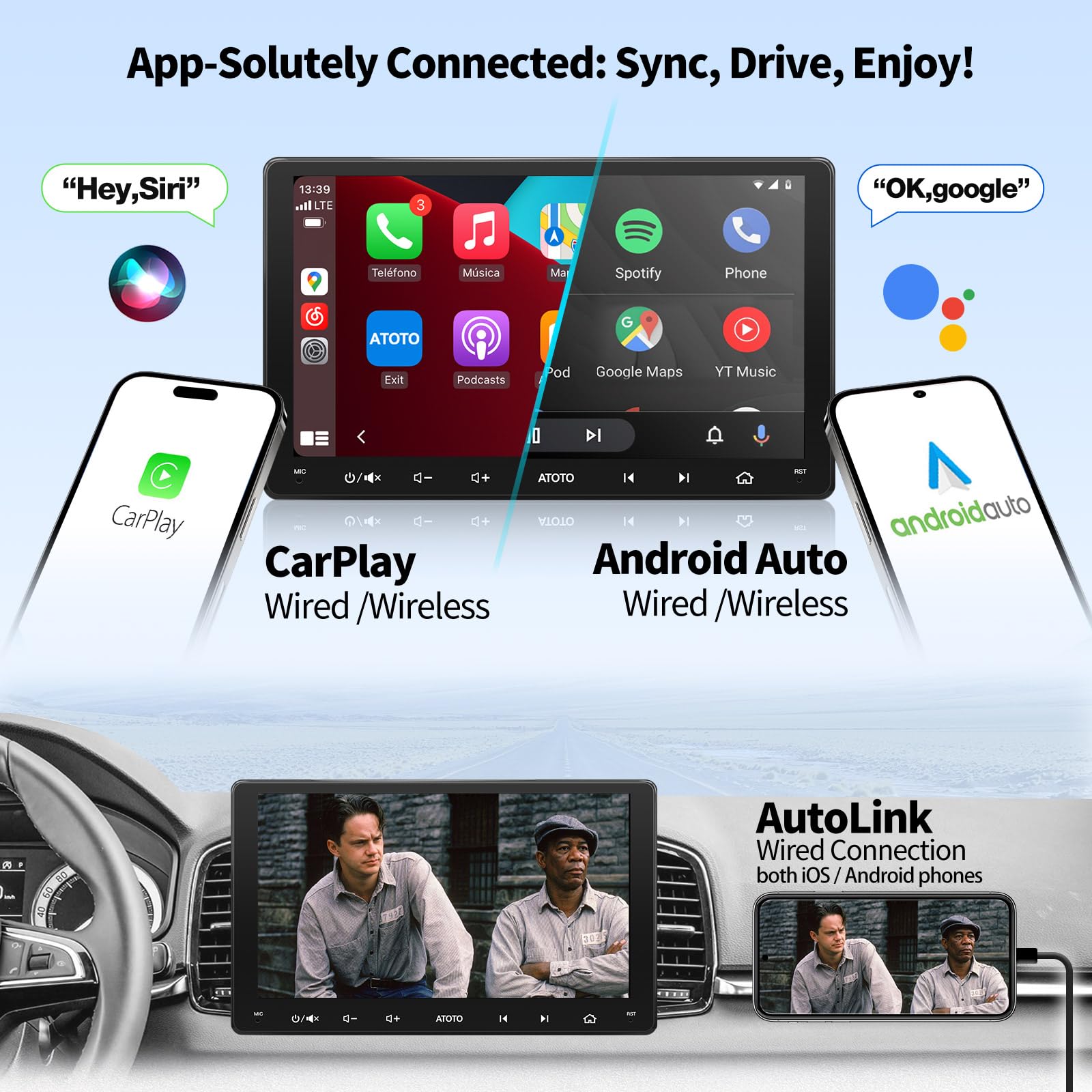 9 Pollici] ATOTO F7WE Autoradio 2 DIN、CarPlay Wireless、Android