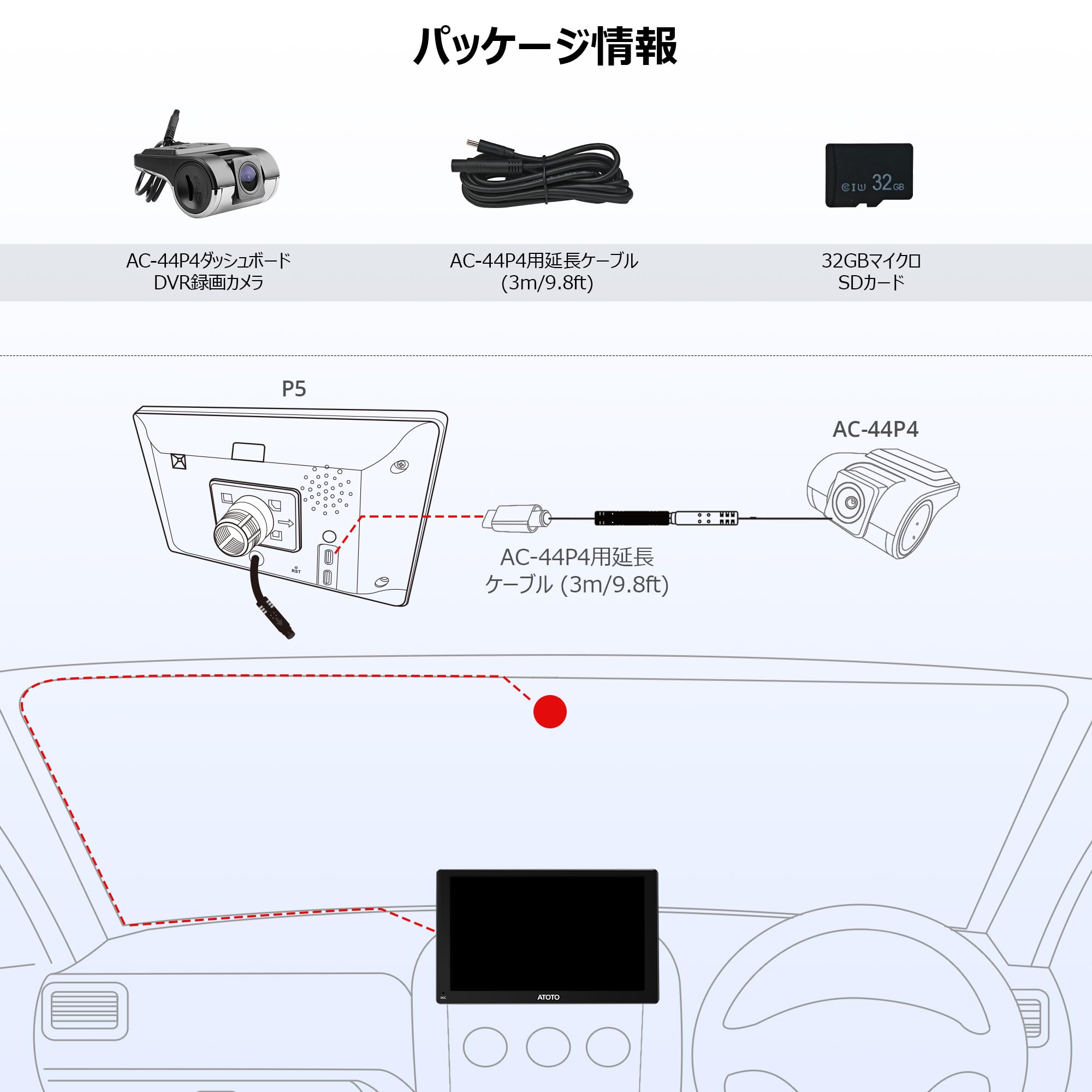 ATOTO AC-44P4ドライブレコーダー - 720P HD DVR 140°広角