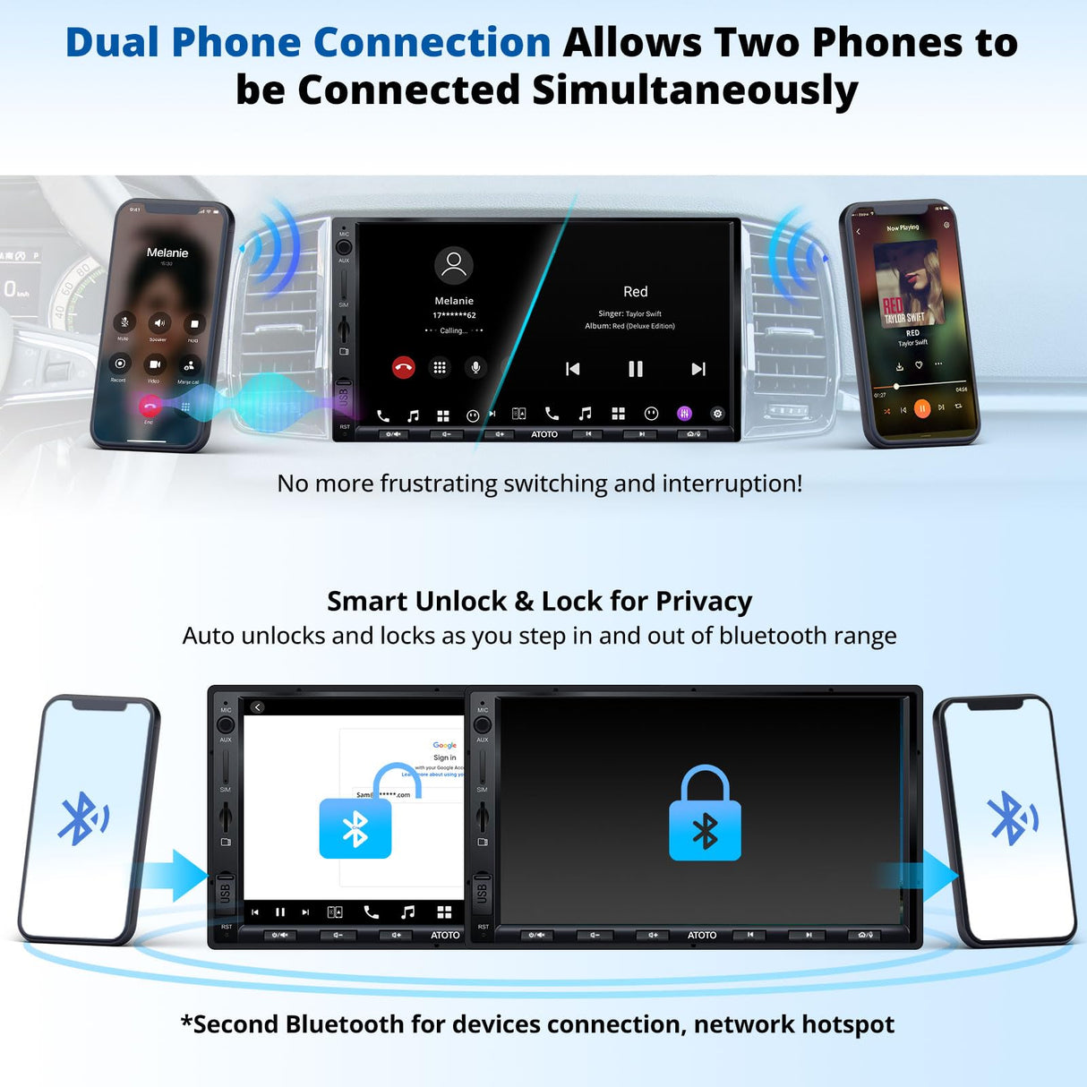 ATOTOZONE 7" AI Android Double Din Car Stereo, 8G+128G Audio Head Unit Navigation, 4G LTE, Wireless Carplay & Android Auto, Dual Phone Connection& BT, 36B-EQ, HDMI Input,with Backup Cam, X10G2A7E-R2
