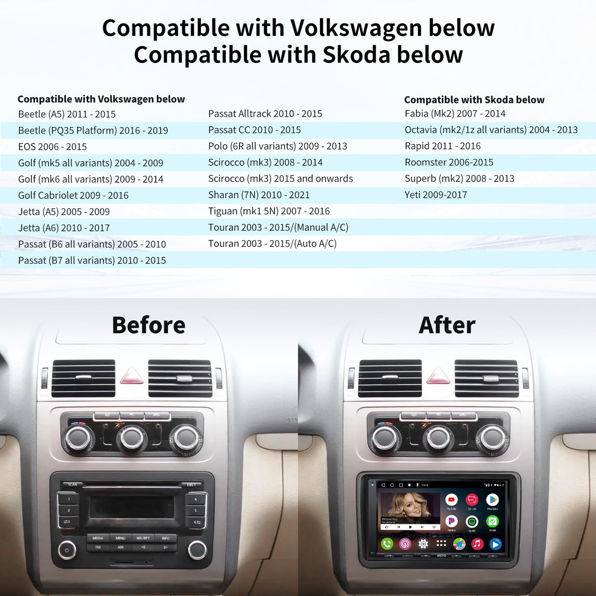 ATOTO A6PF Android Doppel-Din Autoradio Kompatibel mit VW Volkswagen/Golf/Polo/Tiguan, 7-Zoll Digital Media-Receiver, Wireless Carplay &amp; Drahtloses Android Auto, 2 Bluetooth, 2G+32G, A6VW07APF