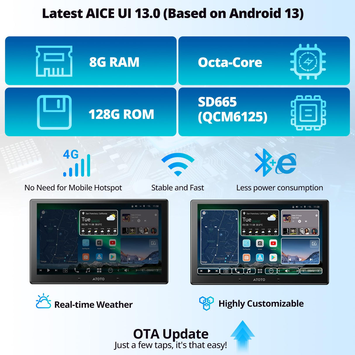 ATOTO X10G211E 10" QLED Android Car Stereo - 8GB/128GB, Wireless CarPlay/AA, 4G LTE, Dual Mic, HDMI, GPS