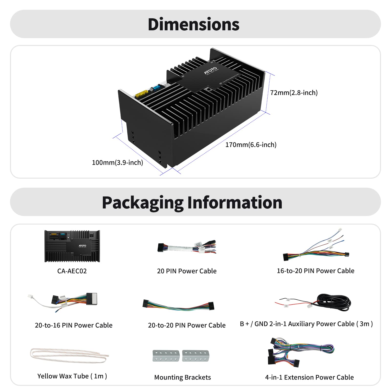 ATOTO CA-AEC02 Amplifier 4チャンネル ATOTO CA-AEC02 4-Channel Car Audio Amplifier | 392W Max Power