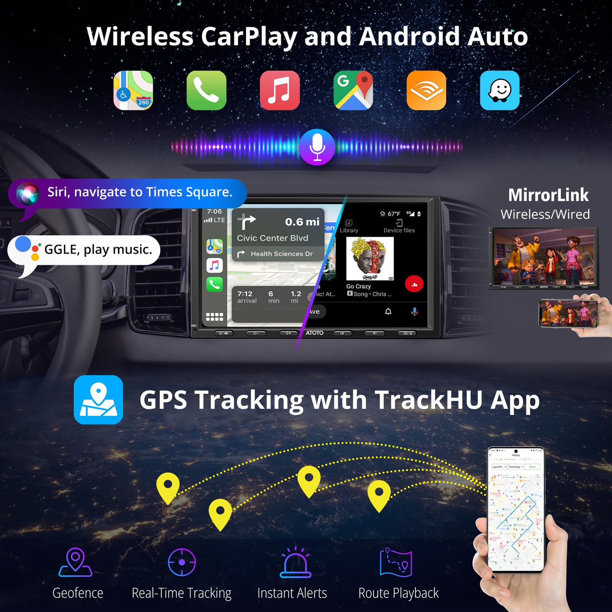 ATOTO S8G2A74MS 7" Double Din Car Stereo,QLED Touchscreen,Wireless CarPlay Android Auto, AI Chat ,SCVC, DSP/HDMI Out