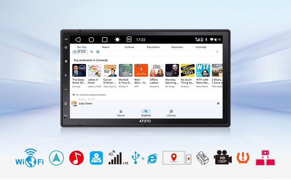 S8G2C74MS-7inch QLED Android Double Din Car Stereo, Wired & Wireless, Support 4G LTE & WiFi, GPS Navigation System, DSP, 4GB+32GB TF Card