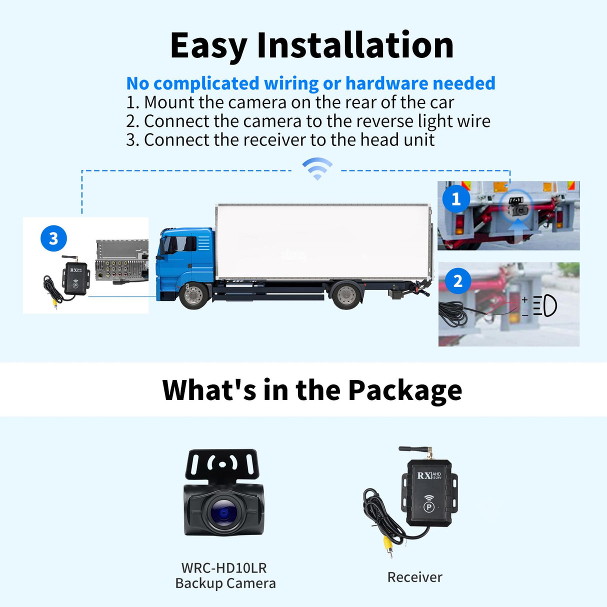 ATOTO WRC-HD10LR Caméra de Recul Sans Fil 140° Grand Angle AHD 720P avec Vision Nocturne, Transmission de Signal Stable pour Voitures, SUV et Camions