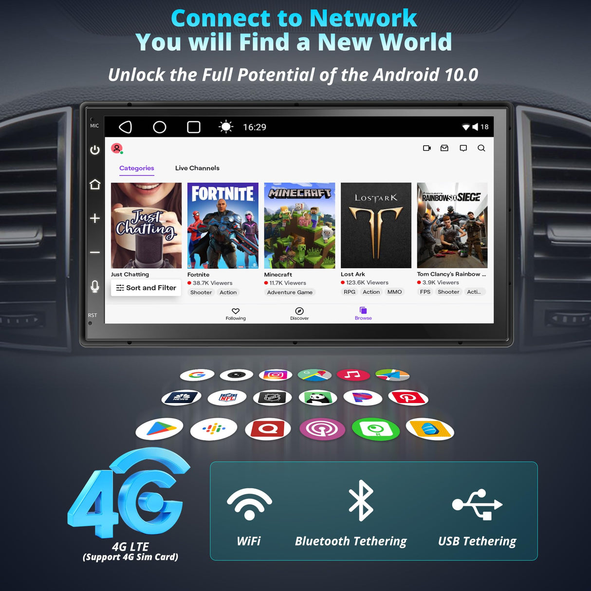 [ 4G LTE] Autoradio 2 Din Android - 4G+64G Autoradio Android 8Core, RevcarX DAB+ Radio, 7 Pollici QLED Touchscreen CarPlay Senza Fili & Android Auto, 36EQ DSP, Tethering WiFi/BT/USB (LTE 4+64G)